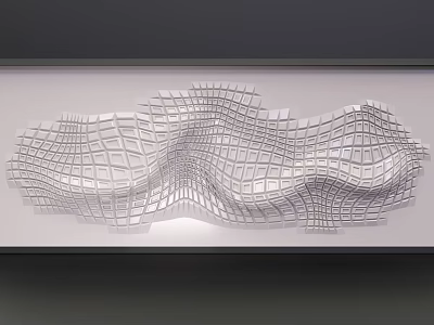 Modern Minimalist Bedroom Accent Wall With White Wavy Grid Pattern Design 3d model