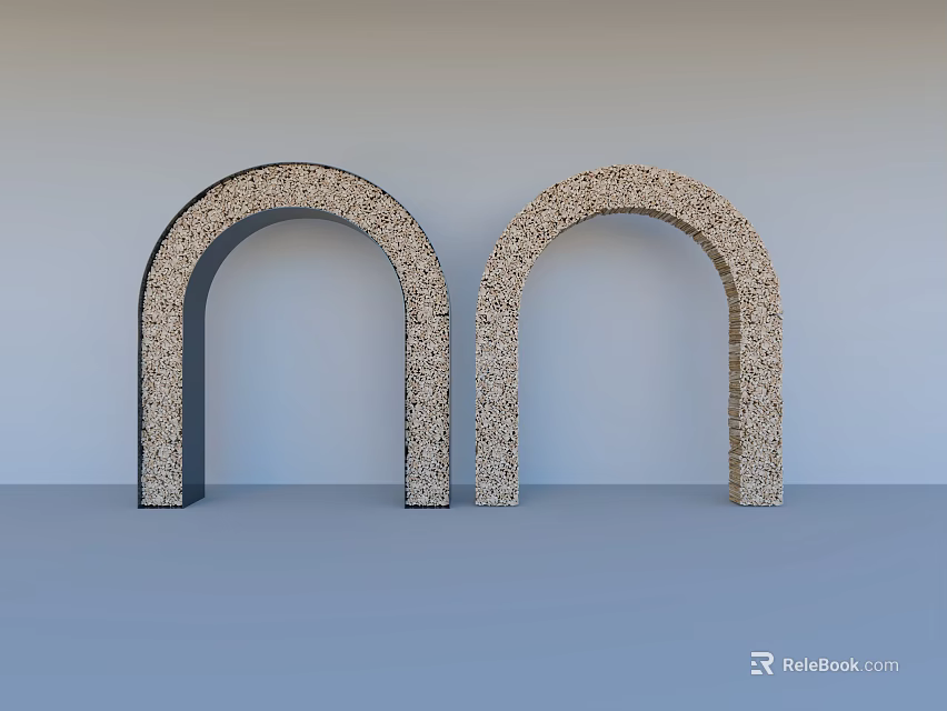 Two Textured Stone Door Arches With Modern Design On Grey Background 3d model 
