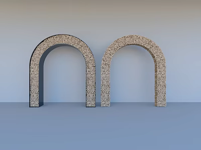 Two Textured Stone Door Arches With Modern Design On Grey Background 3d model