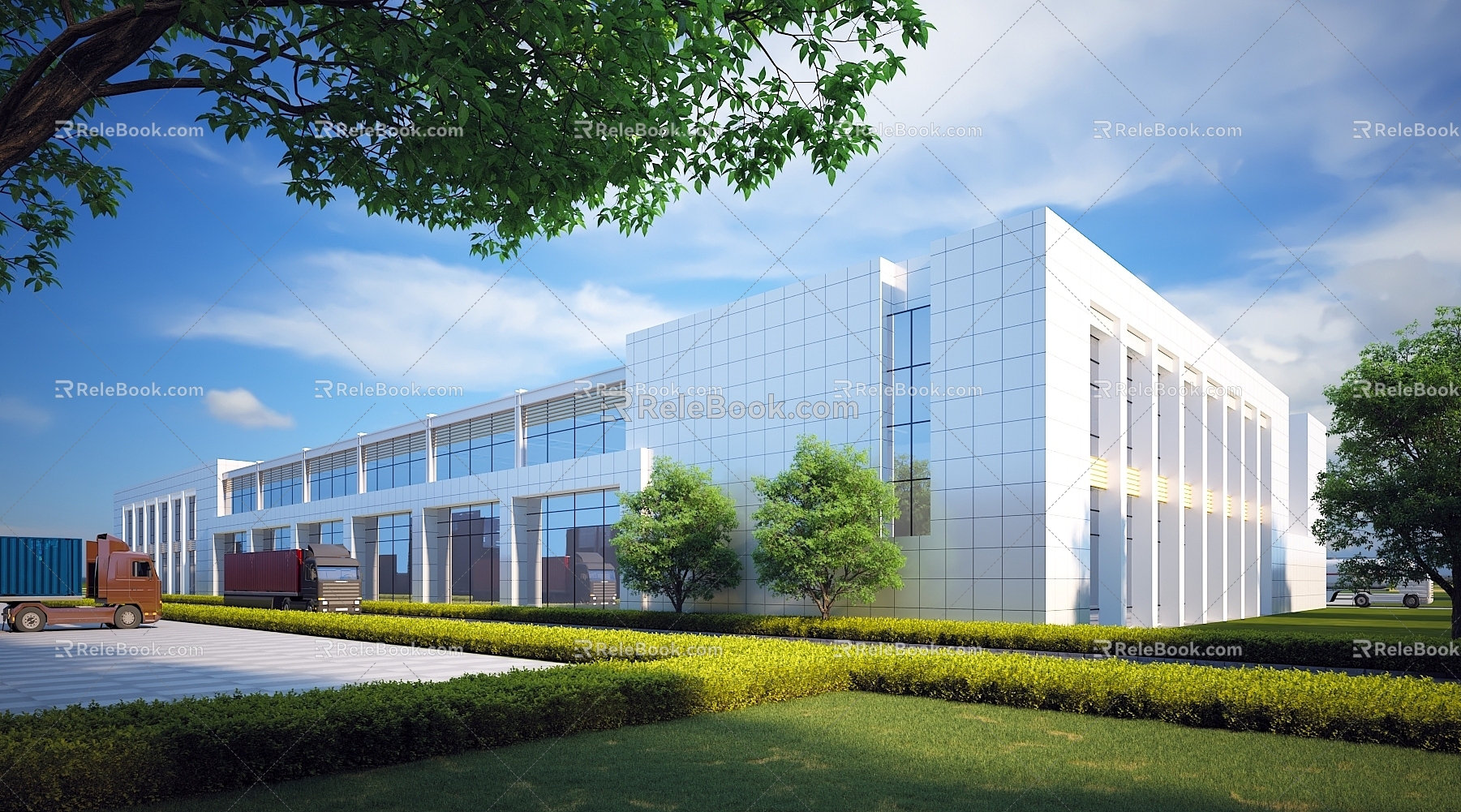 Factory building office building factory industrial park industrial park warehouse truck hedge production workshop machinery factory building gymnasium service center 3d model