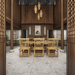 Chinese Teahouse Ancient Folk Residence Lobby 3d model