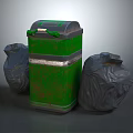 Green Household Trash Bin With Two Black Garbage Bags For Daily Use