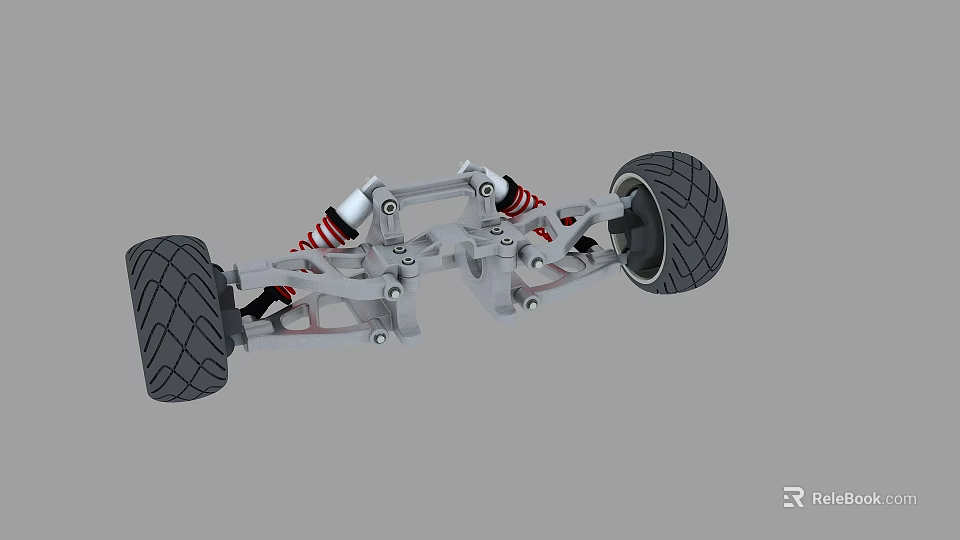 Car Suspension System With Metal Frame Shock Absorbers And Wheels 3d model 