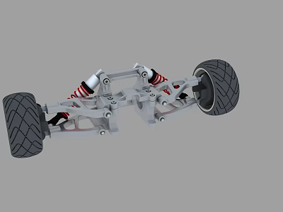 Car Suspension System With Metal Frame Shock Absorbers And Wheels 3d model