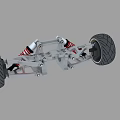 Car Suspension System With Metal Frame Shock Absorbers And Wheels