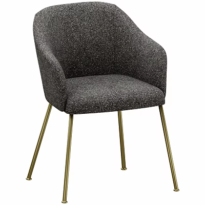 Gray Fabric Accent Chair With Curved Armrest And Golden Metal Legs In Modern Home Decor 3d model
