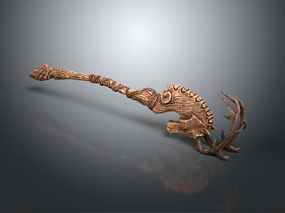 Decorative Ornamental Staff With Intricate Carved Head And Detailed Patterns Design 3d model