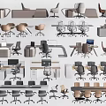 Modern Office Desks With Various Styles Ergonomic Chairs And Computer Monitors 3d model