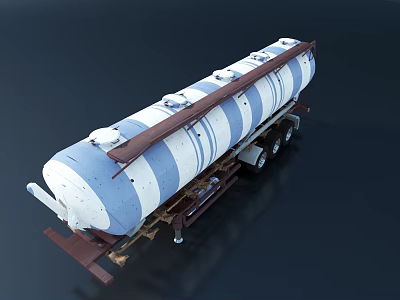 Blue And White Striped Tanker Utility Vehicle With Long Body And Multiple Wheels 3d model
