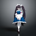 Anime Girl Character With Twin Tails In Blue And White Maid Outfit And Red Shoes