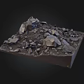 Natural Stone And Wood Materials Piled On Square Display Platform