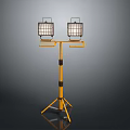 Industrial Lighting Combination With Two Lantern Style Lights On Yellow Tripod Stand