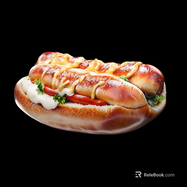 Delicious Two Juicy Hot Dogs in Toasted Buns with Mustard Ketchup and Fresh Vegetables 3d model 