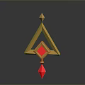 Fashionable Clothing Accessory with Golden Triangular Frame and Red Diamond Pendant