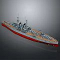 Detailed Warship Model With Gray Hull Red Bottom Deck Turrets And Masts
