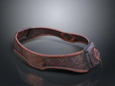 Brown Leather Belt with Stitching Rivets and Round Buckle for Daily Use 3d model