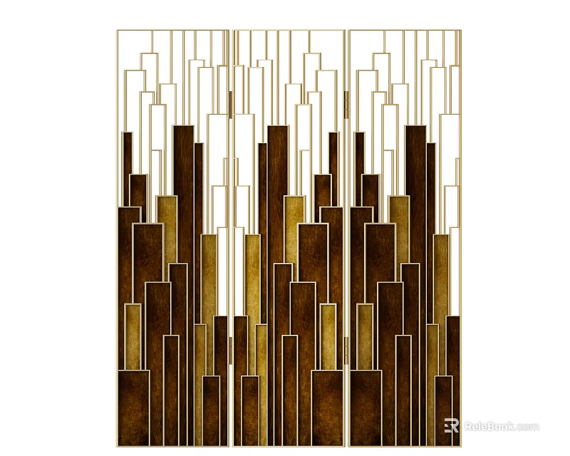Modern Geometric Interior Screen With Brown Gold Rectangular Strips Design 3d model 