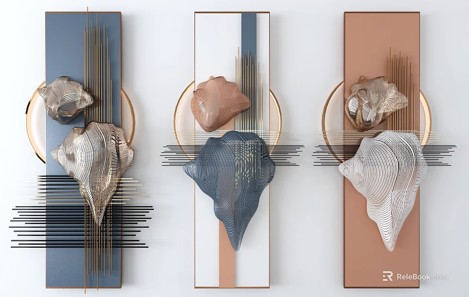 Modern Abstract Wall Decor With Geometric Shapes And Metallic Accents 3d model