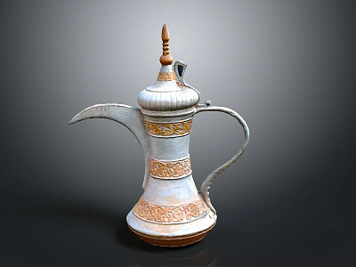 Ornate Teapot Sculpture With Intricate Carved Patterns White And Gold Decorative Design Traditional Artisan Craftsmanship 3d model