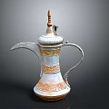 Ornate Teapot Sculpture With Intricate Carved Patterns White And Gold Decorative Design Traditional Artisan Craftsmanship