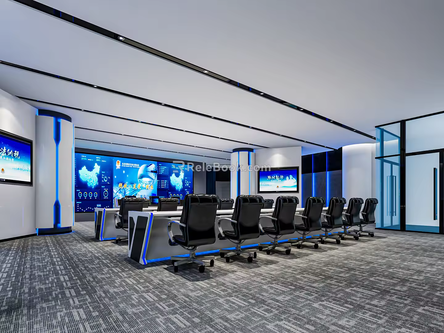 Modern Monitoring Room Command and Control Hall Monitoring Hall Dispatching Command Center Office Desk and Chair 3d model