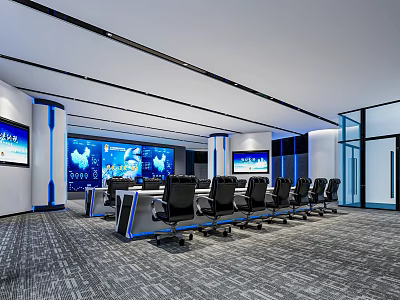 Modern Monitoring Room Command and Control Hall Monitoring Hall Dispatching Command Center Office Desk and Chair 3d model