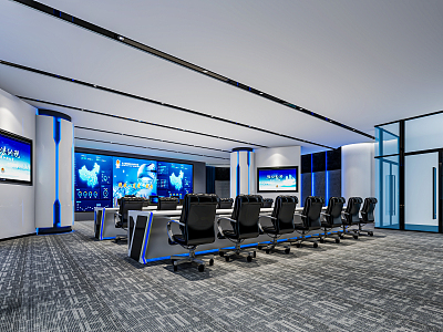 Modern Monitoring Room Command and Control Hall Monitoring Hall Dispatching Command Center Office Desk and Chair 3d model