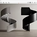 Modern Spiral Staircases With Silver And Black Sleek Design In Interior Space