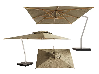 Outdoor Sunshade Canopy With Metal Frame Square Base And Beige Fabric Shown In Different Angles 3d model