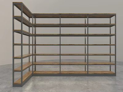 L Shaped Storage Shelving Unit With Metal Frame Wooden Shelves Multiple Tiers Modern Design 3d model