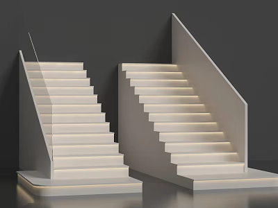 Modern White Stairs Interior Design With Integrated Lighting Against Gray Background 3d model