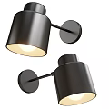 Modern Black Metal Wall Lamps With Cylindrical Shade And Round Base Illuminated