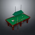 Classic Green Felt Billiard Table With Wooden Legs Lamp Shade Cue Stick And Balls