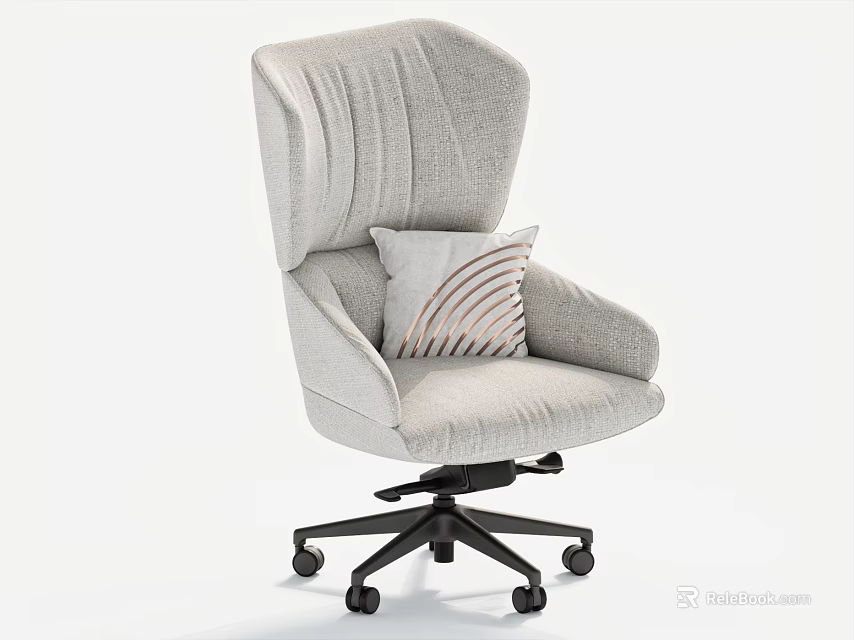 Gray Modern Office Chair With Decorative Pillow And Black Rolling Wheels 3d model 