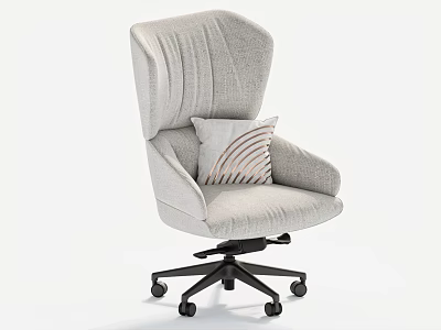 Gray Modern Office Chair With Decorative Pillow And Black Rolling Wheels 3d model