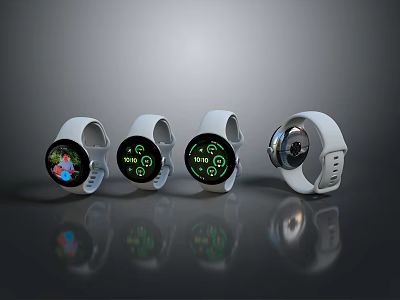 Smartwatches as Daily Living Essentials with White Straps Various Digital Interfaces and Green Screens 3d model