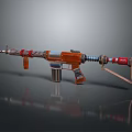 Advanced Futuristic Weapon Rifle With Orange Silver Mechanical Components And Design 3d model