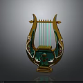 Decorative Lyre Musical Instrument With Golden Frame Green Panel And Intricate Patterns