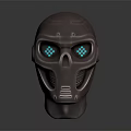 Sci Fi Game Movie Character Mechanical Skull Head With Glowing Blue Eyes And Metallic Texture