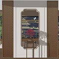 Chinese Style Wooden Partition With Carved Lattice Design Framed Painting And Red Vase Decor