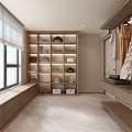 Modern Walk in Closet Interior With Storage And Large Windows