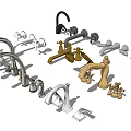 Various Kitchen And Bathroom Faucets In Different Styles And Metallic Finishes