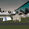 Different Styles of Tents in Scenic Outdoor Campground Under Starry Night With Trees
