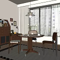 Middle-style round dining table and chair 3d model