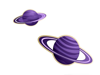 Vibrant Purple Planets With Striped Surfaces And Golden Rings Art Illustration Design 3d model