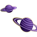 Vibrant Purple Planets With Striped Surfaces And Golden Rings Art Illustration Design