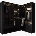 Modern Corner Wardrobe Design With Hanging Rods Drawers And Folded Clothes Storage