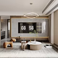 Modern Living and Dining Room Interior With Sofa Dining Table Pendant Lights and Decorative Elements 3d model