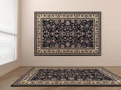 Elegant Square Rugs With Traditional Floral Patterns Dark Background And Borders 3d model