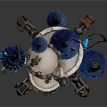 Enchanted Fantasy Castle Design With Blue Spires White Walls Mechanical Base And Floating Ribbons